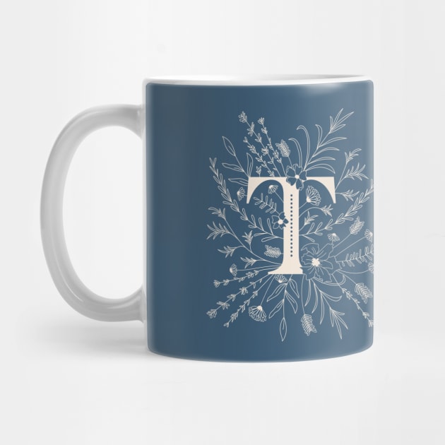 Botanical Letter T (Lake Blue) by Cascade Patterns